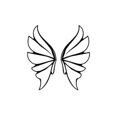 Elegant illustration of simplified fairy wings in a minimalist black and white design on white background.