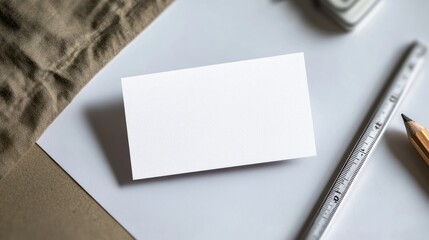 Elegant mockup showcasing a blank business card amongst design tools