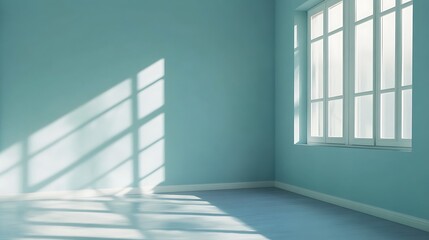 Fototapeta premium Serene Sunlight in a Teal Room: Minimalist Interior Design