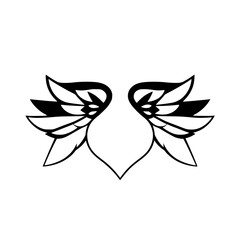Floral Illustration of black and white stylized angel wings on a white background, symmetrical.