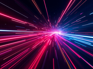 Obraz premium Abstract light streaks accelerate creating a tunnel effect with neon color scheme