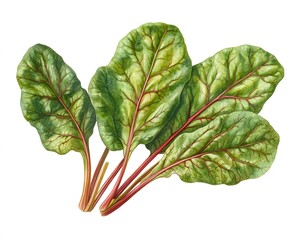 A bunch of fresh chard leaves with red stalks