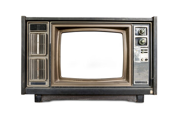 Old vintage Classic retro old Tv technology with wood case television isolated with Background with...