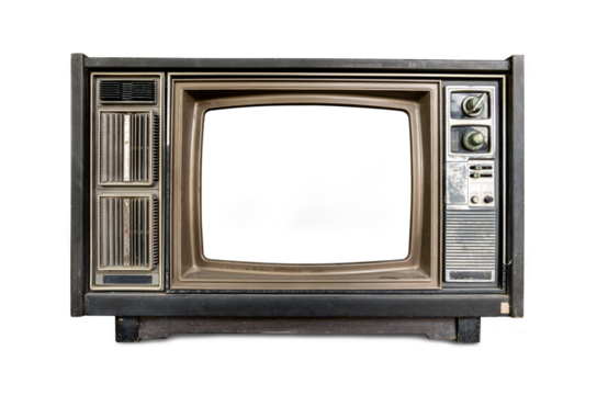 Old vintage Classic retro old Tv technology with wood case television isolated with Background with transparent screen.