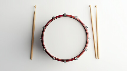 Top View of a Snare Drum and Drumsticks
