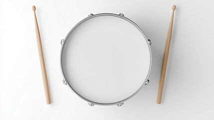 Top View of a Snare Drum and Drumsticks