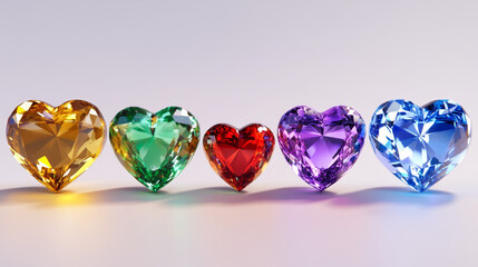 Fototapeta premium Magic gemstones set isolated on background. Vector cartoon illustration of red heart shape stone, golden rock, green emerald, blue crystal, purple amethyst, shimmering particles in air, treasure