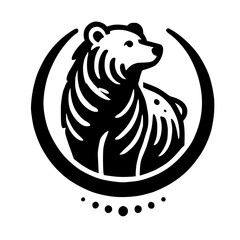 Minimalist black and white logo of a bear inside a circle, featuring a sleek, stylized design.