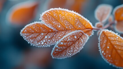 Enchanting Frost-Covered Leaf: A Delicate Icy Texture Close-Up View of Nature's Beauty