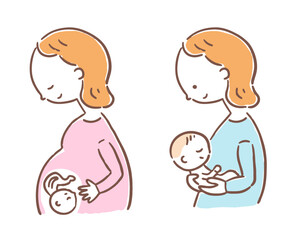 妊娠中の女性と赤ちゃんを抱っこする女性