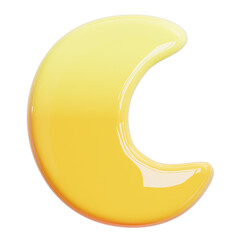 Crescent moon 3D cute cartoon shape glossy yellow isolated icon. celestial, night themed decoration