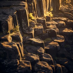 Obraz premium Majestic Basalt Rock Formation in Close-up View Offering Unique Natural Beauty and Geologic Wonder