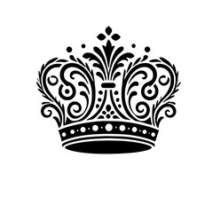 Black silhouette of an ornate, detailed crown with a shadow on a neutral background.