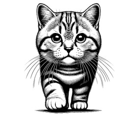 Beautiful cat in full-body, vector sketch, SVG, isolated on white background	