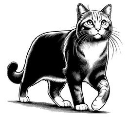 Beautiful cat in full-body, vector sketch, SVG, isolated on white background	