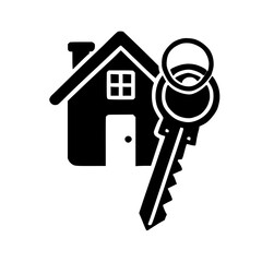 Black silhouette of a house with a key, depicting homeownership and security.