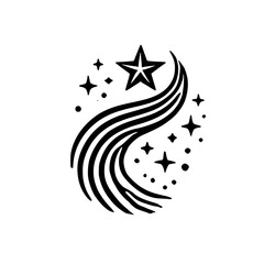 Celestial Starfall: Black and white starlit design featuring a stylized celestial pattern and a star.