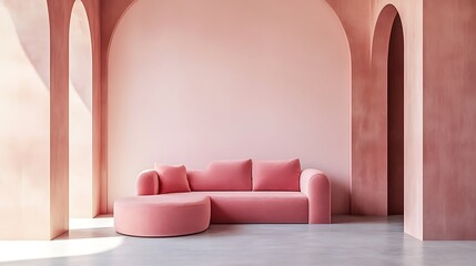 Pink Sofa in Minimalist Arch Room Interior Design