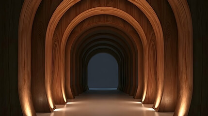 Obraz premium A Mesmerizing Wooden Archway Leading to an Intriguing Darkness, Evoking Mystery and Depth