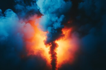 Fototapeta premium Fiery Smoke Plume Against Dark Sky
