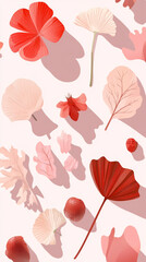 Obraz premium Aesthetic floral pattern with red and pink leaves and flowers