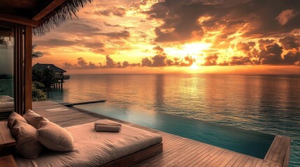 Fototapeta premium Sunset Paradise: Maldivian Oceanfront Haven