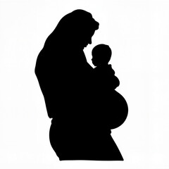 Mother rocking baby silhouette on white background, maternal love