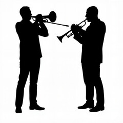 Naklejka premium Musicians playing trumpet and trombone in silhouette, jazz celebration