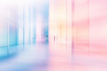 Abstract pastel hallway with blurred lines and bright colors, creating a modern and futuristic atmosphere.