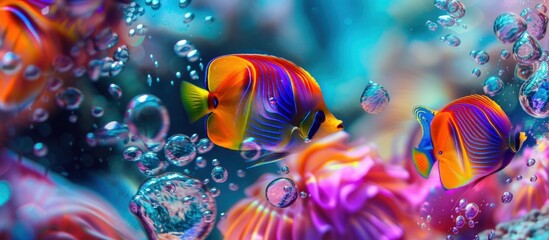 Fantasy fish in undersea water view landscape with vibrant color style. Generated AI image
