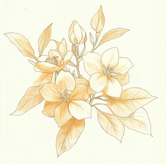 jasmine flower close up, warm colors, soft palette watercolor on white background