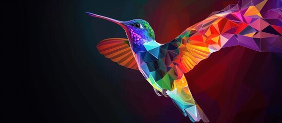Obraz premium Abstract geometric colorful flying hummingbird with vibrant color background. Generated AI image
