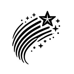 **Starry Night Sky: Shooting Star, Modern Black & White Illustration of a star and trailing lines, a symbol.** © MatandSterre