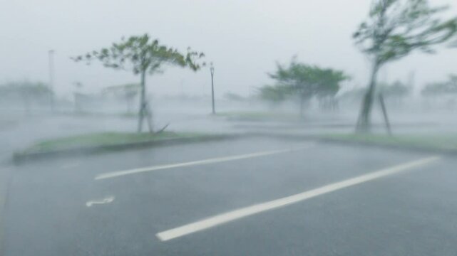 Sheets Of Rain And Strong Winds As Hurricane Lashes Town - Khanun