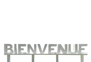 Bienvenue, affichage lettres en relief sur fond blanc 
