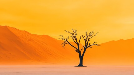 Lone Dead Tree in Orange Desert Landscape