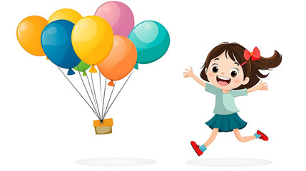 A girl is jumping in the air with balloons around her. generated using AI