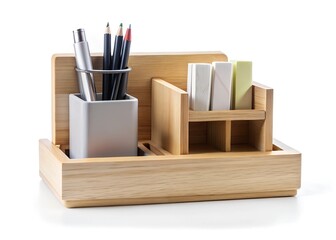 Obraz premium wooden desk organizer isolated on a white background