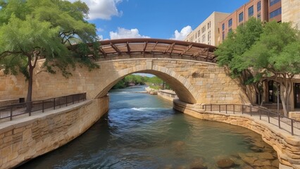 Fototapeta premium Stone arch bridge across the San Antonio Riverwalk in Texas.