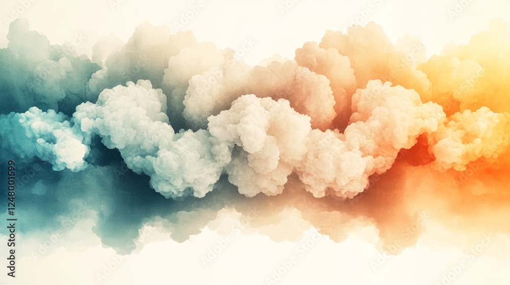 Poster Abstract cloudscape rendering transitioning from cool blues on the left to warm oranges on the right creating a dreamlike atmospheric effect