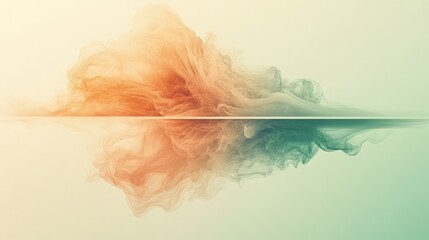 Fototapeta premium Abstract ethereal image of orange and teal wisps reflected below a central dividing line against a light backdrop Dreamy surreal art