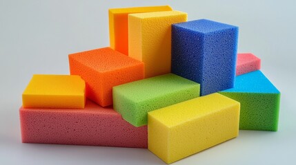 Fototapeta premium A creative layout featuring an assortment of bright foam blocks.