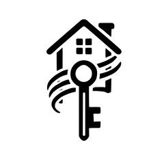 House Key Symbol on White Background, Monochromatic Logo Emphasizing Homeownership and Real Estate.