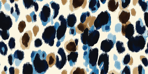Abstraction leopard vector seamless print for textiles. Fashion pattern, leopard spots in various shades of brown and blue, Vector animal skin print. Fashion stylish organic texture