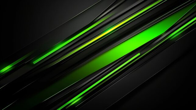 Contemporary green stripe patterns stand out on a stylish black tech background.
