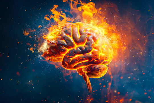 Brain on fire, exploding brain, disease concept like Parkinson's, Alzheimer's , dementia or Multiple Sclerosis