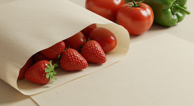Eco-friendly packaging made from cornstarch wrapping fresh produce.