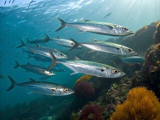 Fototapeta premium School of mackerel underwater - close-up