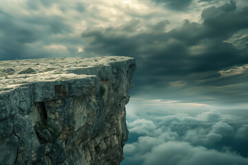 Gap of the abyss cliff edge on the gray cloudy sky, The challenge route for successful concept...