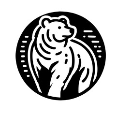 **Bold Black and White Bear Icon: Minimalist Silhouette in Circle, with Artistic Dotted Outline and Details.**